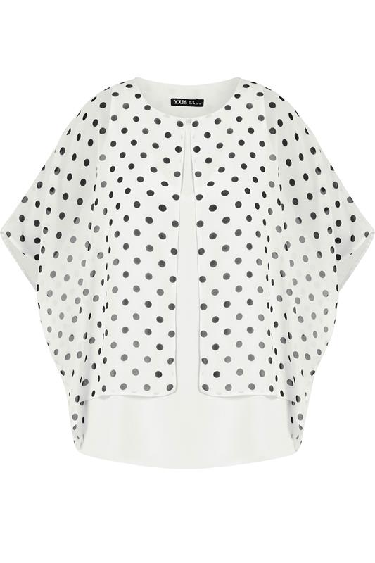 YOURS Plus Size White Polka Dot Double Layer Top | Yours Clothing 5