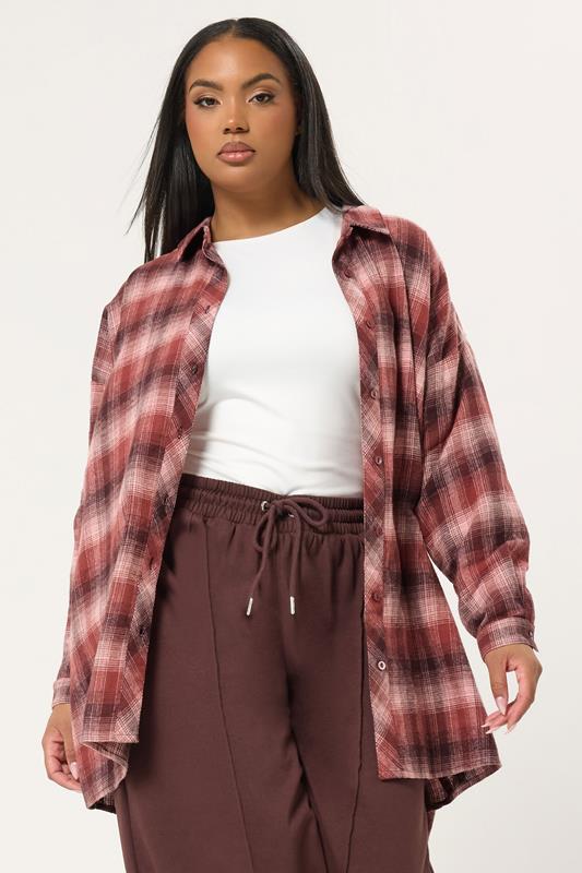 YOURS Curve Pink Oversized Check Shirt