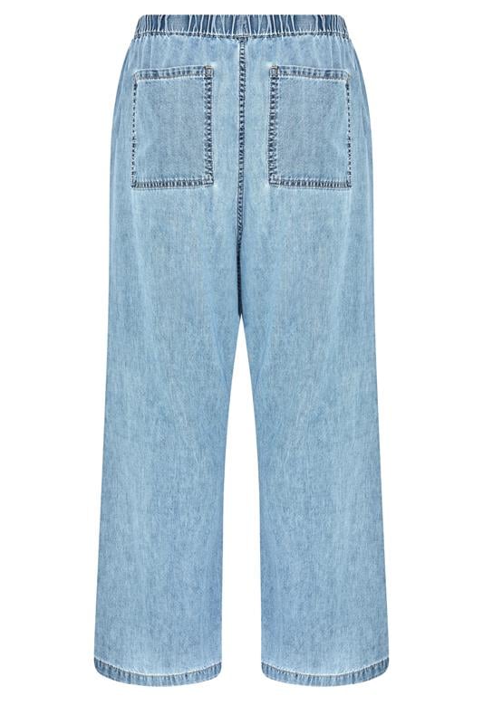 YOURS Plus Size Mid Blue Drawstring Wide Leg Jeans | Yours Clothing 6