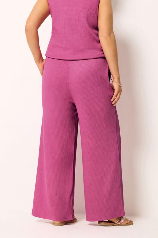 YOURS Plus Size Pink Textured Wide Leg Trousers | Yours Clothing 2