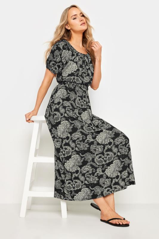 LTS Tall Women's Black Paisley Print Bardot Midaxi Dress | Long Tall Sally 2