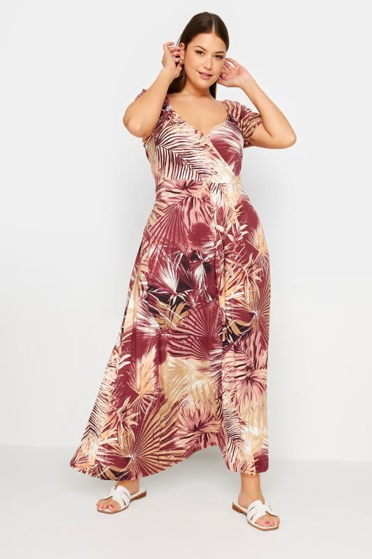YOURS Plus Size Red Leaf Print Wrap Maxi Dress | Yours Clothing 4