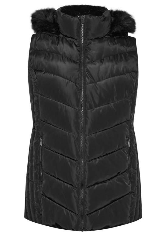 YOURS Plus Size Black Faux Fur Trim Padded Gilet | Yours Clothing 6