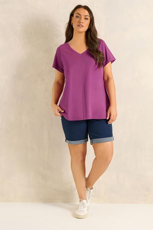 EVANS Plus Size Purple Cotton T-Shirt | Evans 1
