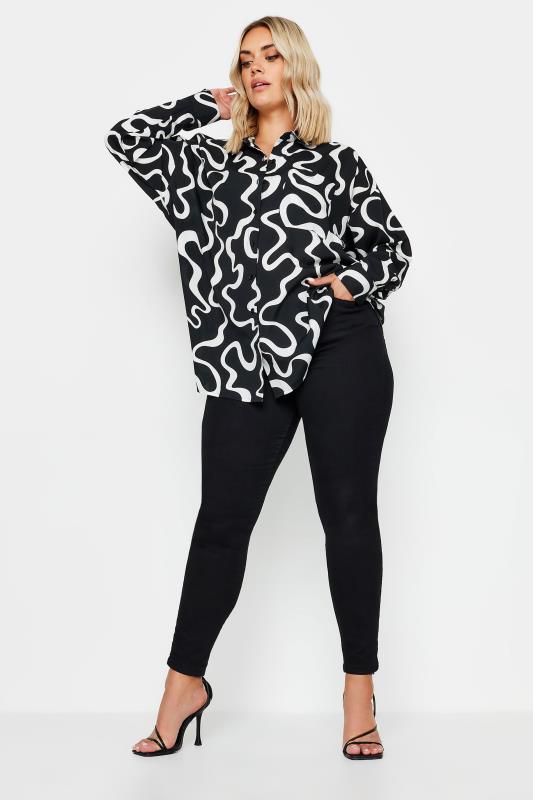 YOURS Plus Size Black & White Abstract Squiggle Print Oversized Shirt | Yours Clothing  3