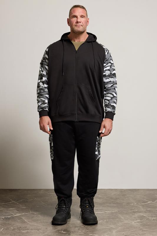 BadRhino Big & Tall Black Camo Print Zip Through Hoodie | BadRhino 1