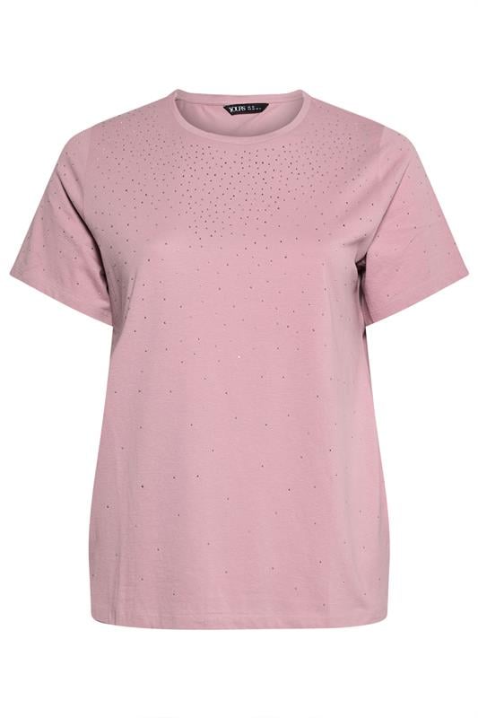 YOURS Plus Size Pink Diamante Embellished T-Shirt | Yours Clothing 5