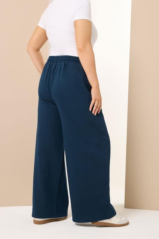 YOURS Plus Size Navy Blue Wide Leg Joggers | Yours Clothing 2