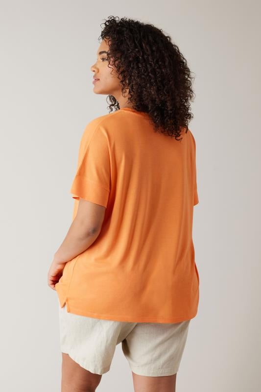 EVANS Plus Size Orange V-Neck Modal Rich T-Shirt | Evans 3