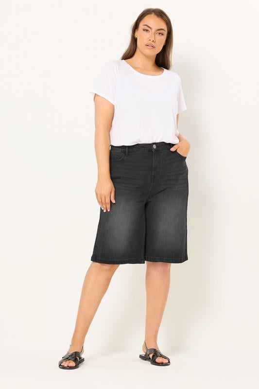 YOURS Plus Size Black Washed Denim Shorts| Yours Clothing 1