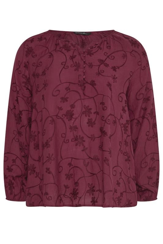 EVANS Plus Size Burgundy Red Floral Embroidered Blouse | Evans 5