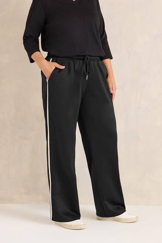 Plus Size  EVANS Curve Black Side Pipe Detail Wide Leg Trousers