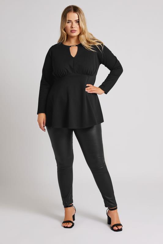 Plus Size  YOURS LONDON Curve Black Keyhole Peplum Top