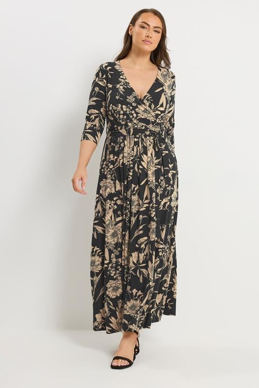 YOURS Plus Size Black Soft Touch Floral Wrap Dress | Yours Clothing 1
