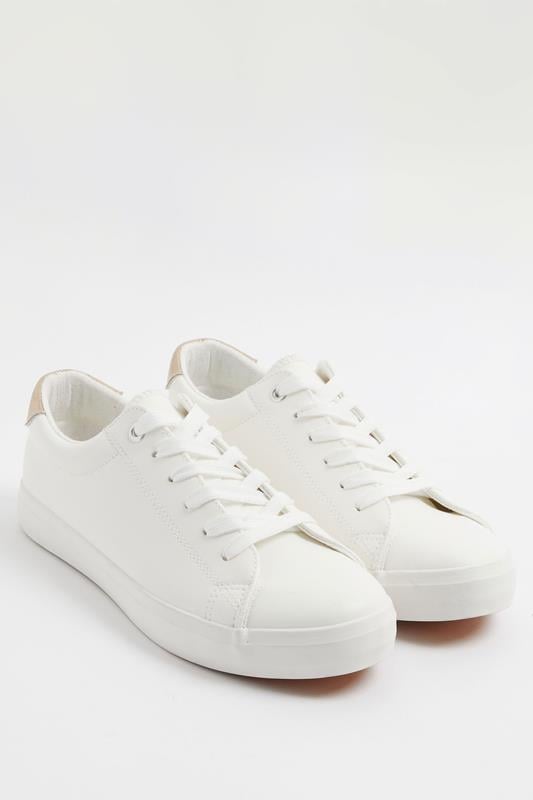  Yours White Faux Leather Lace Up Trainers In Extra Wide EEE Fit