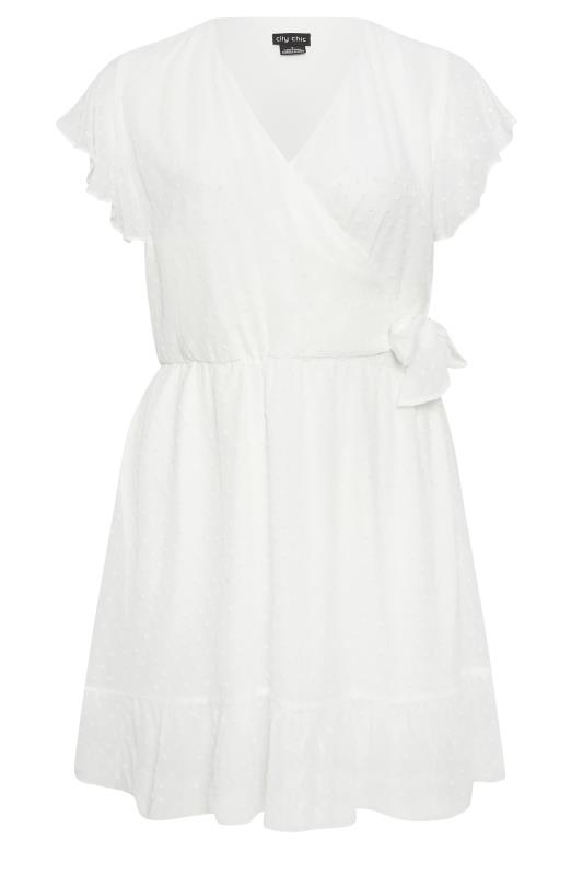 City Chic White Dobby Mini Dress | Evans 1