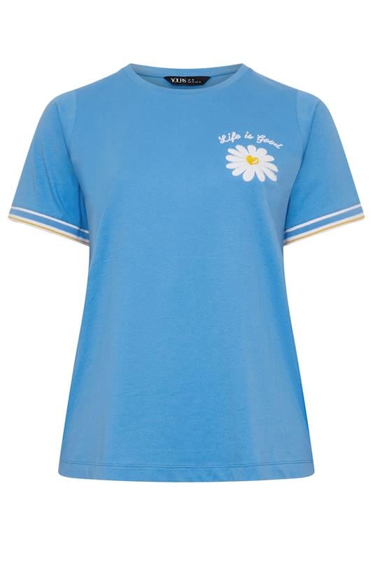 YOURS Plus Size Blue Varsity Trim Daisy T-Shirt | Yours Clothing 5