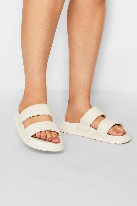 White Two Strap Sandals In Extra Wide EEE Fit | Yours Clothing 1