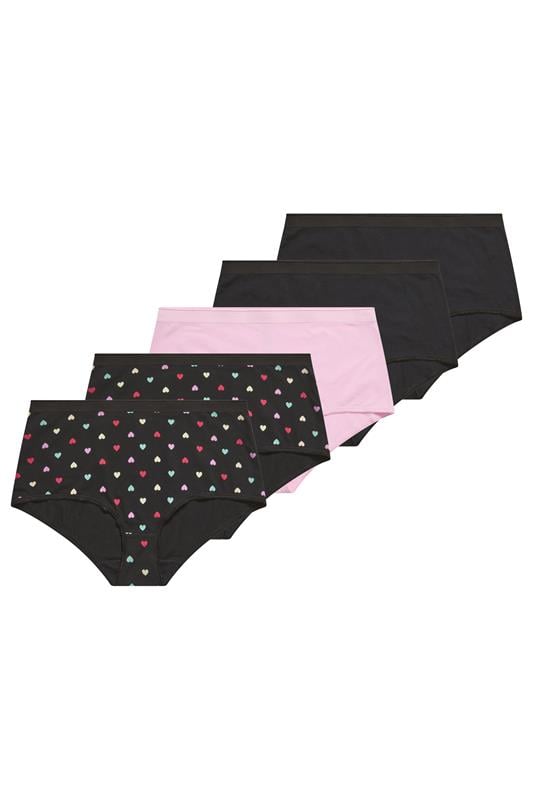  YOURSET 5 PACK Curve Pink Heart Print Full Briefs