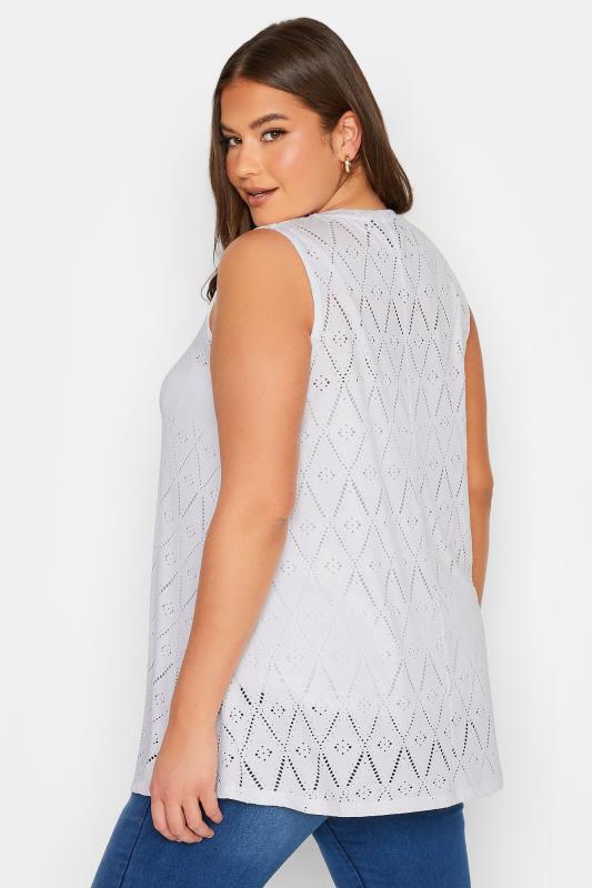 YOURS Plus Size White Broderie Anglaise Swing Vest Top | Yours Clothing 3