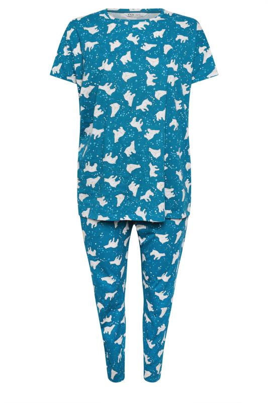 YOURS Plus Size Blue Polar Bear Print Pyjama Set | Yours Clothing 5