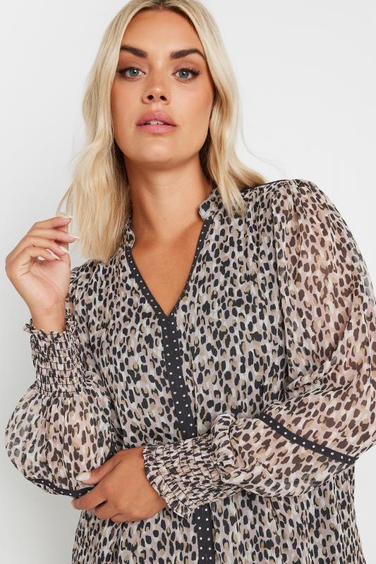 YOURS Plus Size Natural Brown Leopard Print Stud Trim Blouse | Yours Clothing 4