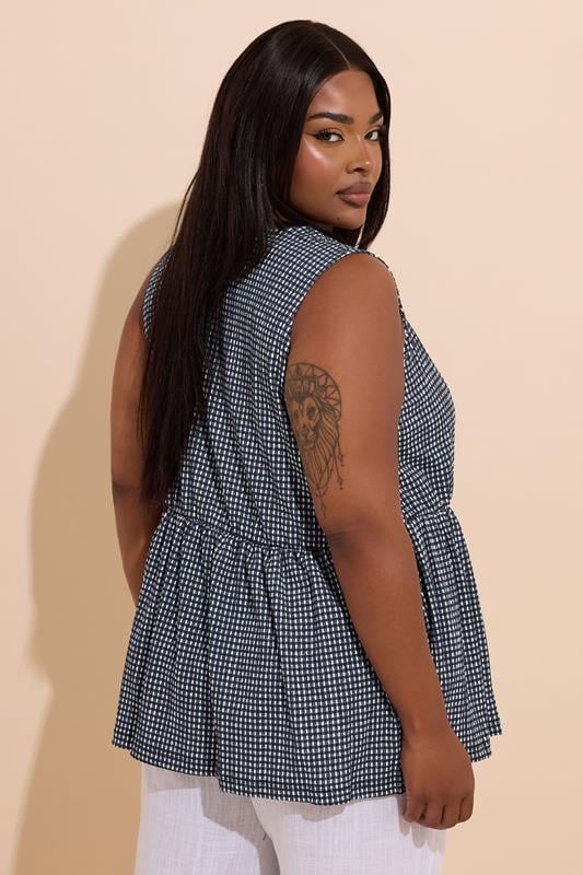YOURS Plus Size Black Gingham Bow Tie Front Top | Yours Clothing 3