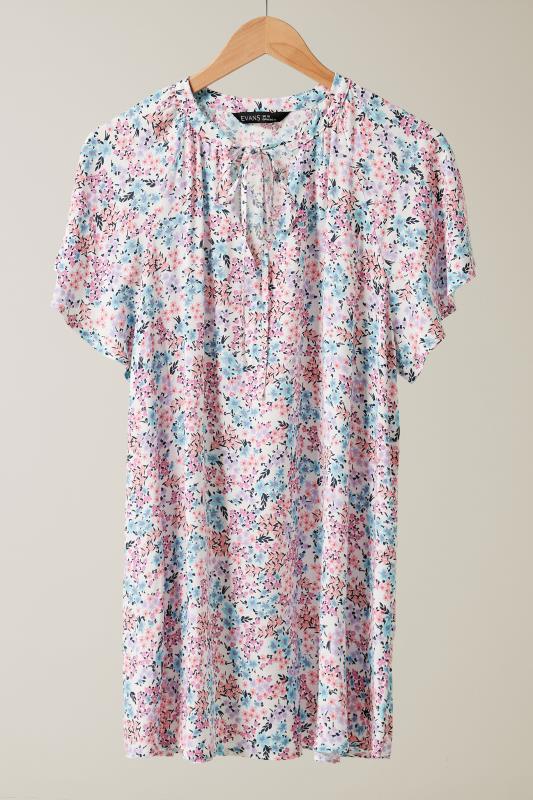 EVANS Plus Size Pink Floral Print Tie Neck Blouse | Evans 5