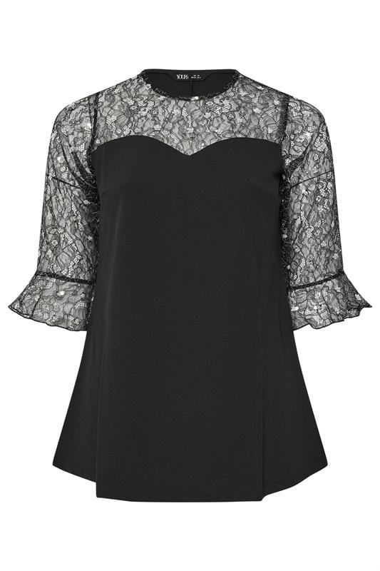 YOURS Plus Size Black Floral Embellished Lace Sweetheart Top | Yours Clothing 5