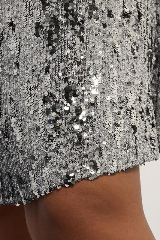 YOURS Plus Size Silver Sequin Embellished Mini Skirt | Yours Clothing 6