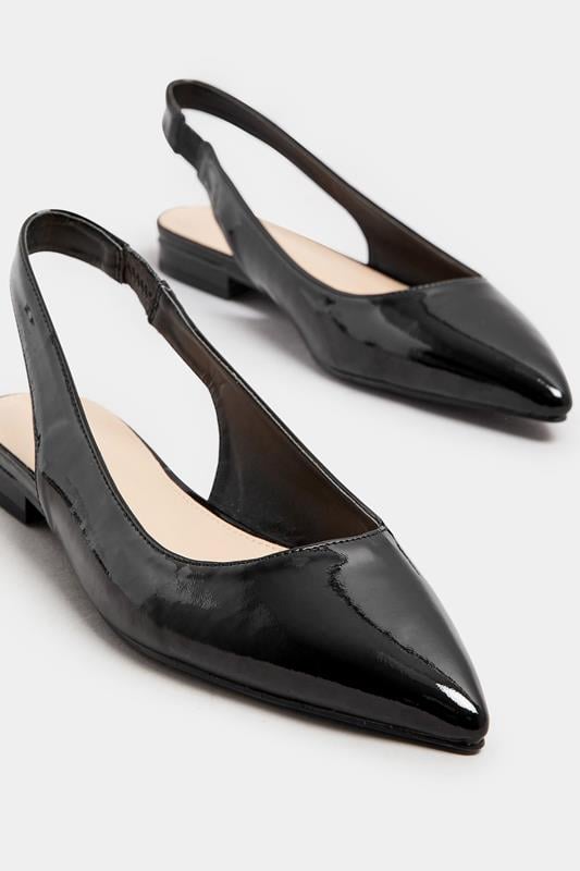 LTS Black Patent Slingback Flat Shoes In Standard Fit | Long Tall Sally 6