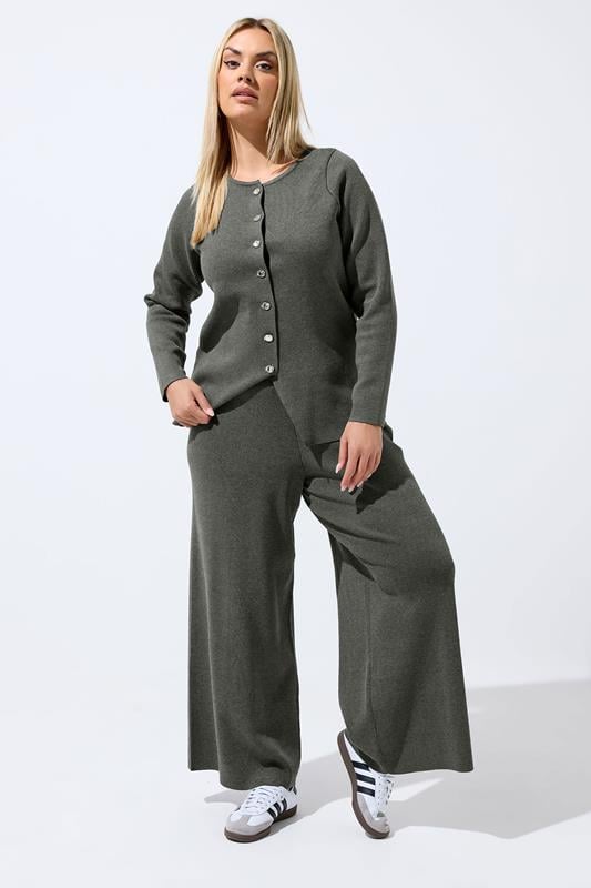 LIMITED COLLECTION Plus Size Grey Knitted Trousers | Yours Clothing 1