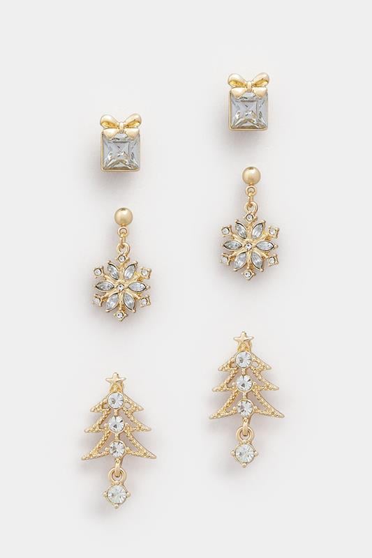  YOURSET 3 PACK Gold Tone Novelty Christmas Earring Set