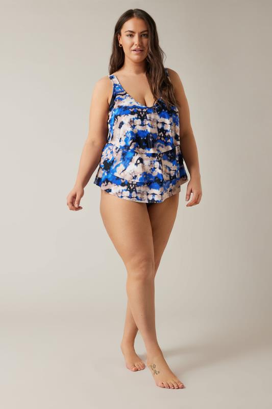 Evans Blue Wave Print Tiered Tankini Top 5