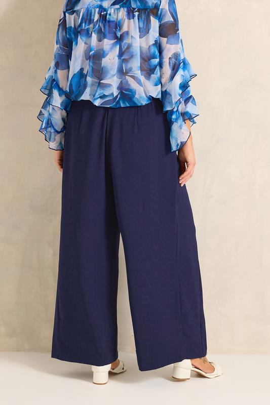  EVANS Curve Navy Blue Pleat Front Trousers