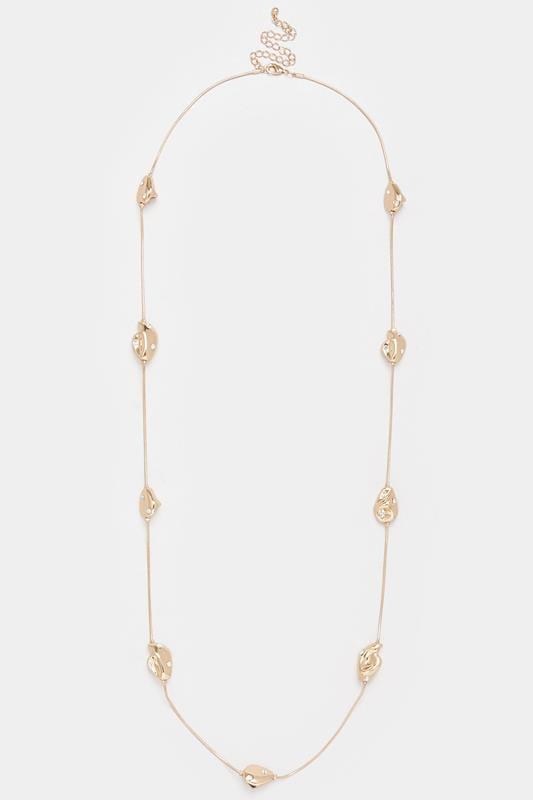 Gold Tone Long Diamante Nugget Necklace