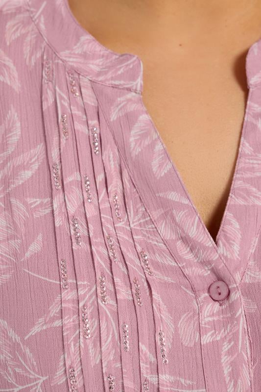 YOURS Plus Size Pink Leaf Print Pintuck Blouse | Yours Clothing 4