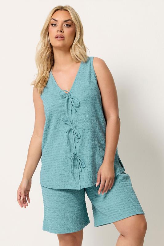  YOURS Curve Light Blue Textured Shorts