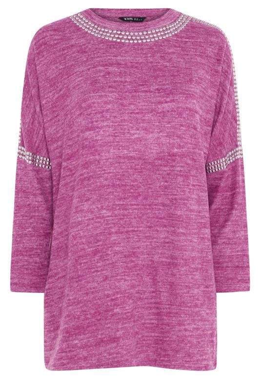 YOURS Curve Purple Marl Stud Neckline Embellished Jumper | Yours Clothing  5