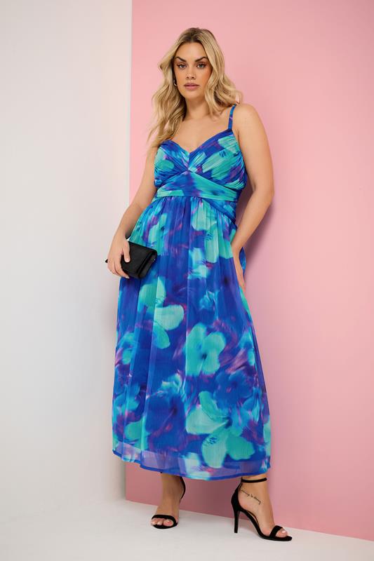 YOURS Curve Blue Floral Chiffon Maxi Dress