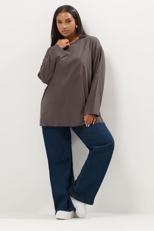 YOURS Plus Size Mocha Brown Seam Detail Oversized Top | Yours Clothing 1
