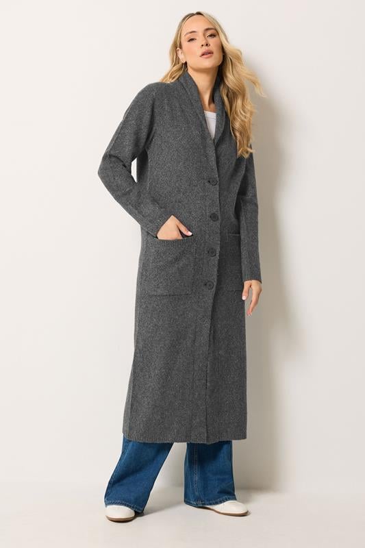 LTS Tall Grey Button Knitted Coatigan | Long Tall Sally 1