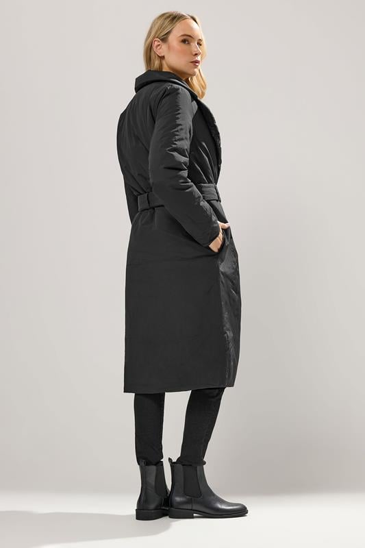 LTS Tall Black Belted Padded Midi Coat | Long Tall Sally 2