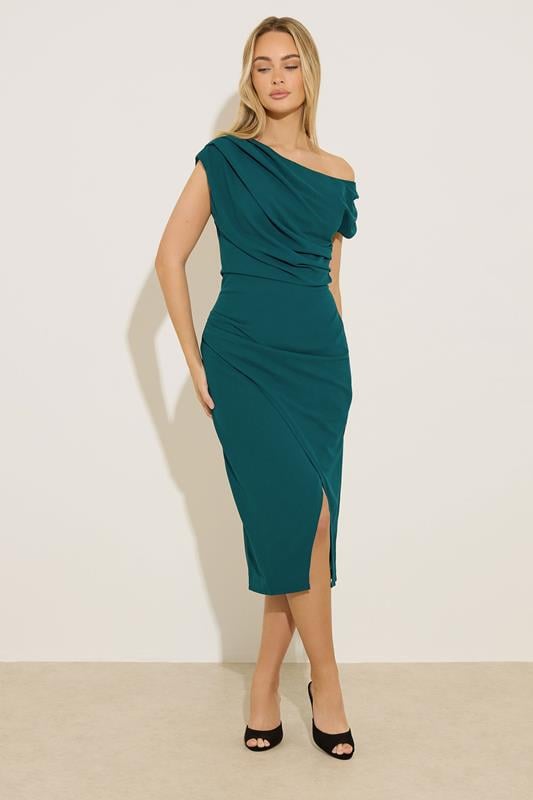  STAR Green Draped Midi Dress