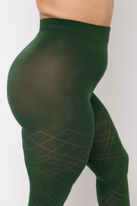 YOURS Plus Size Dark Green Lattice Tights | Yours Clothing 2