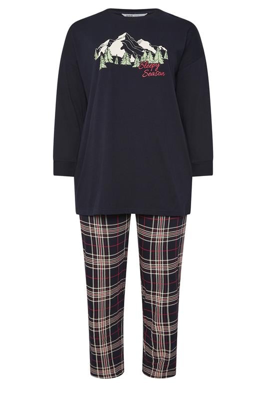YOURS Plus Size Blue 'Sleep Season' Check Pyjama Gift Set | Yours Clothing 5