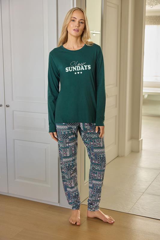 LTS Tall Green Fairisle Print Cotton Cuffed Pyjama Set