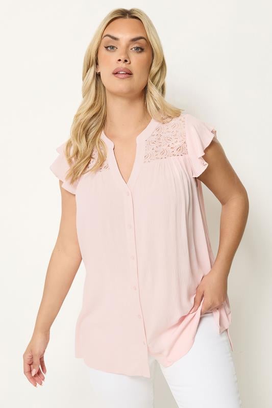 YOURS Curve Pink Lace Detail Blouse