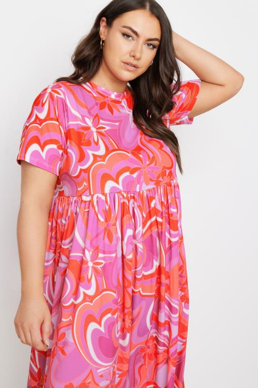 YOURS Plus Size Pink Retro Floral Print Smock Dress | Yours Clothing 4