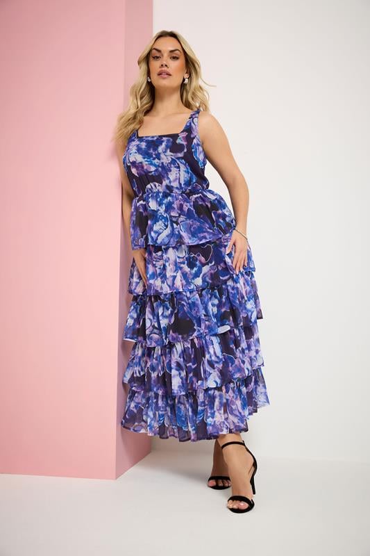  YOURS Curve Purple Floral Ruffle Dress